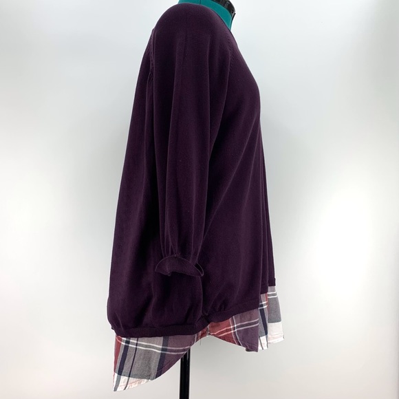 Coupe Collection Purple and Plaid Layered Look 3/4 Sleeve Sweater, Large - Picture 8 of 15
